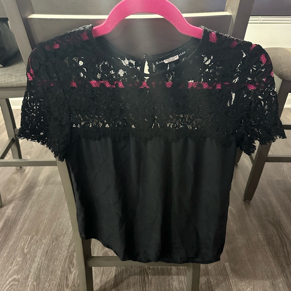 Karina Grimaldi black silk lace top
